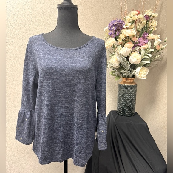 Tacera Blue metal beads Bell Sleeve 3/4 Length Blouse size Medium - Picture 1 of 12